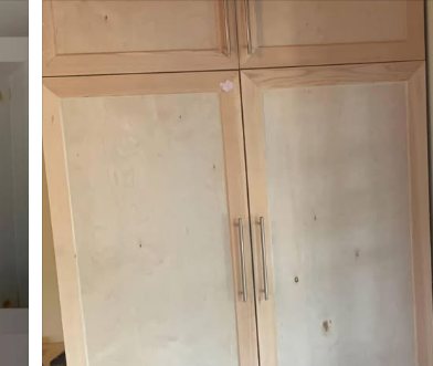Cabinet doors hung ahead of finishing