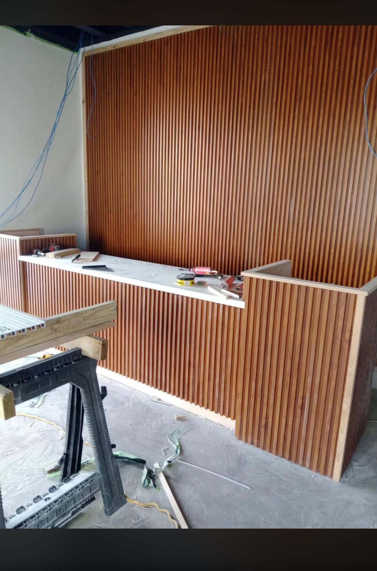 Wood Slatted Service Counter, Commercial Interior and Carpentry, by 3D Construction in New Providence, The Bahamas